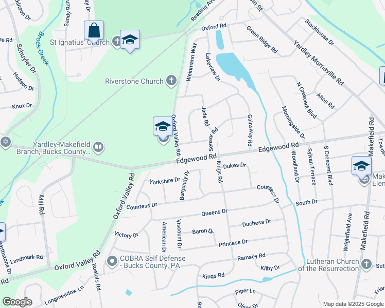 map of restaurants, bars, coffee shops, grocery stores, and more near 918 Edgewood Road in Yardley