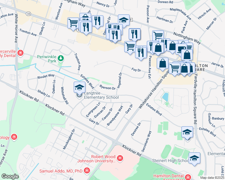 map of restaurants, bars, coffee shops, grocery stores, and more near 5 Ryerson Drive in Hamilton Township