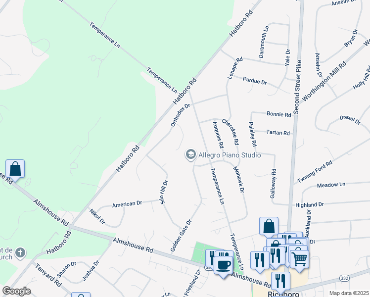 map of restaurants, bars, coffee shops, grocery stores, and more near 23 Jacqueline Circle in Richboro
