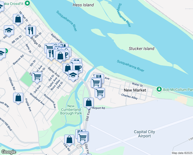 map of restaurants, bars, coffee shops, grocery stores, and more near 19 Umberto Avenue in New Cumberland