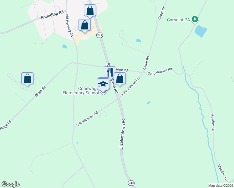 map of restaurants, bars, coffee shops, grocery stores, and more near 2809 Hershey Road in Elizabethtown