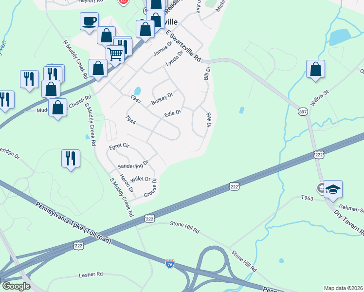 map of restaurants, bars, coffee shops, grocery stores, and more near 45 Bill Drive in Denver