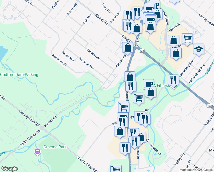 map of restaurants, bars, coffee shops, grocery stores, and more near 1002 Woodview Court in Warrington