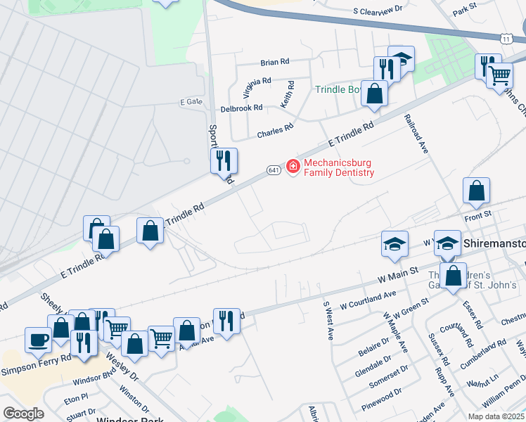 map of restaurants, bars, coffee shops, grocery stores, and more near 498 Kunkle Lane in Cumberland County