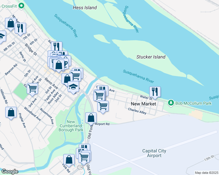 map of restaurants, bars, coffee shops, grocery stores, and more near 108 Umberto Avenue in New Cumberland