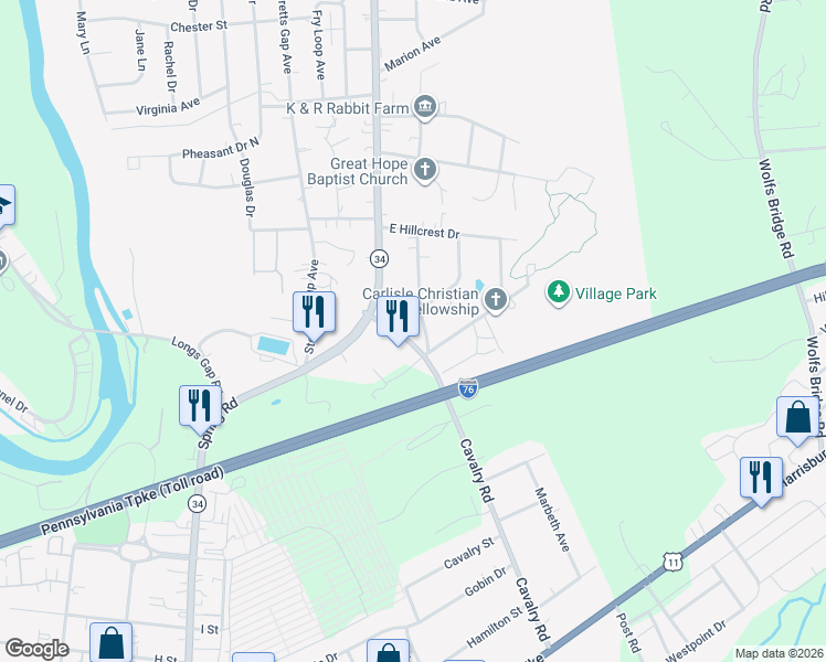 map of restaurants, bars, coffee shops, grocery stores, and more near 1810 Basin Hill Boulevard in Carlisle