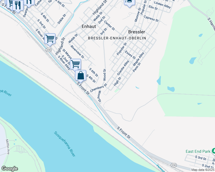 map of restaurants, bars, coffee shops, grocery stores, and more near 350 Chambers Street in Harrisburg