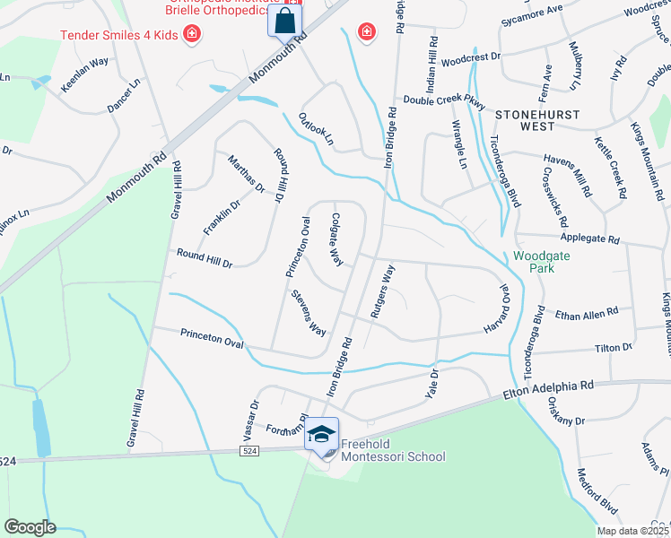 map of restaurants, bars, coffee shops, grocery stores, and more near 91 Princeton Oval in Freehold