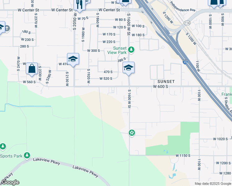 map of restaurants, bars, coffee shops, grocery stores, and more near 1673 West 600 South in Provo
