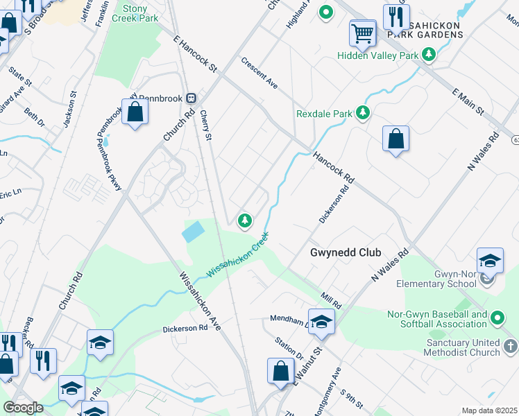 map of restaurants, bars, coffee shops, grocery stores, and more near 714 Willow Street in Lansdale