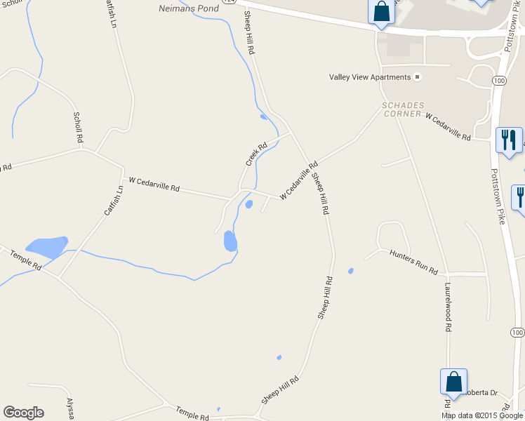 map of restaurants, bars, coffee shops, grocery stores, and more near 1115 Dogwood Court in Pottstown