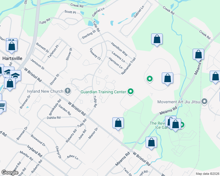 map of restaurants, bars, coffee shops, grocery stores, and more near 306 Oaktree Court in Warwick