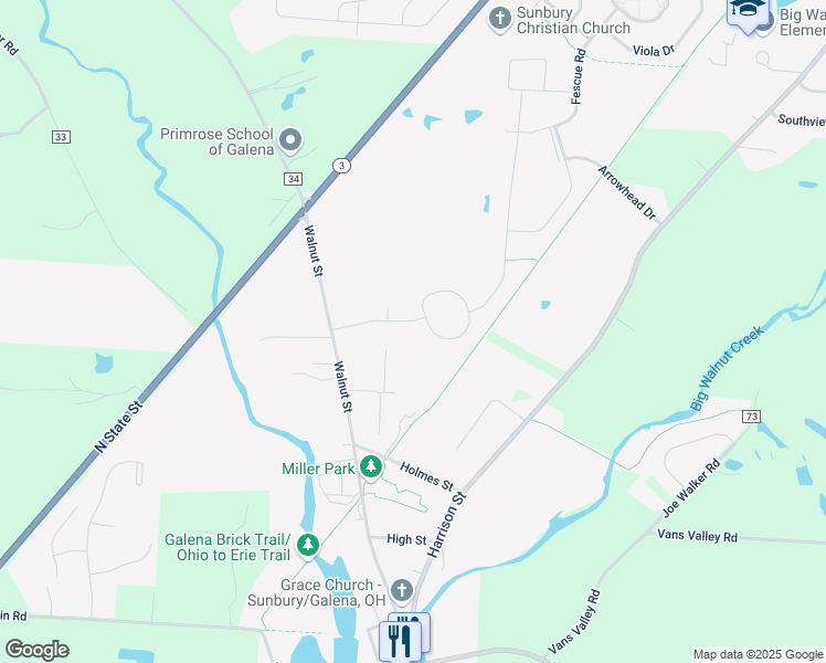 map of restaurants, bars, coffee shops, grocery stores, and more near 121 Heathermere Drive in Galena