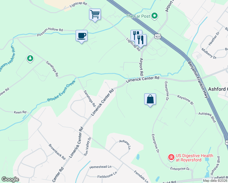 map of restaurants, bars, coffee shops, grocery stores, and more near 349 Limerick Center Road in Pottstown