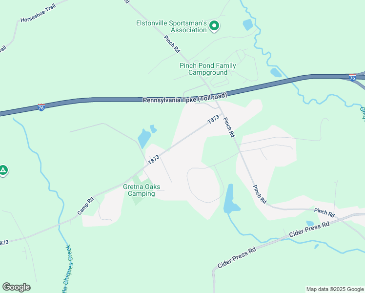 map of restaurants, bars, coffee shops, grocery stores, and more near 2783 Camp Road in Manheim