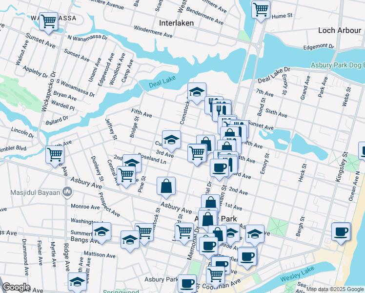map of restaurants, bars, coffee shops, grocery stores, and more near 1014 4th Avenue in Asbury Park