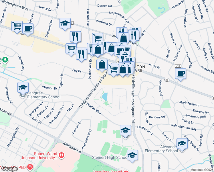 map of restaurants, bars, coffee shops, grocery stores, and more near 71 Sparrow Drive in Hamilton Township