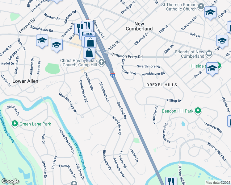 map of restaurants, bars, coffee shops, grocery stores, and more near 403 Deerfield Road in Camp Hill