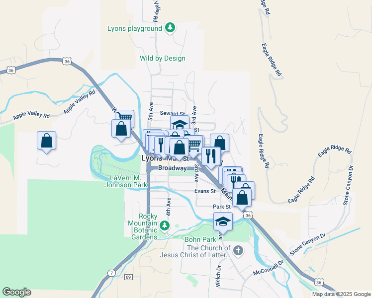 map of restaurants, bars, coffee shops, grocery stores, and more near 338 High Street in Lyons