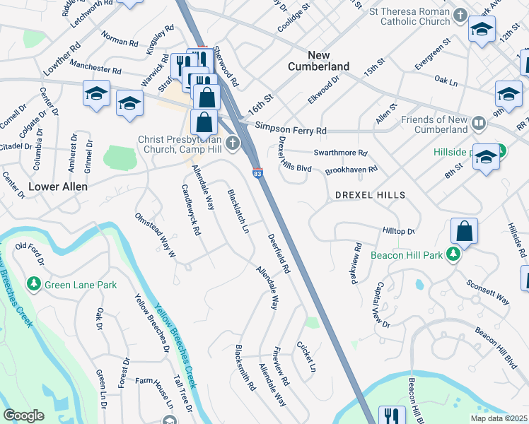 map of restaurants, bars, coffee shops, grocery stores, and more near 403 Deerfield Road in Camp Hill
