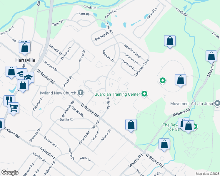 map of restaurants, bars, coffee shops, grocery stores, and more near 203 Silver Oak Court in Warwick