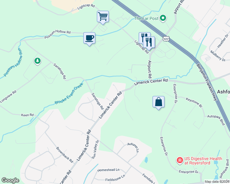 map of restaurants, bars, coffee shops, grocery stores, and more near 349 Limerick Center Road in Pottstown