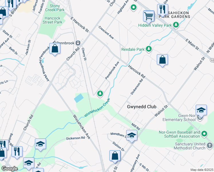 map of restaurants, bars, coffee shops, grocery stores, and more near 714 Willow Street in Lansdale