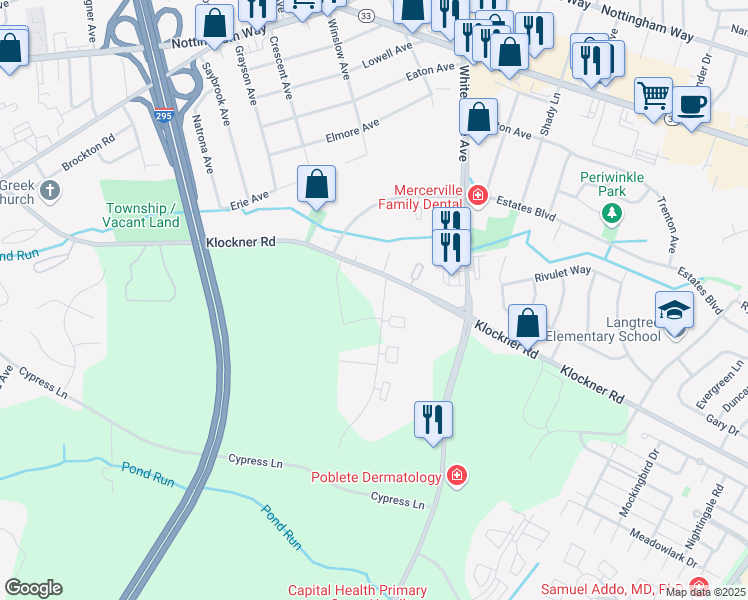map of restaurants, bars, coffee shops, grocery stores, and more near 3 Lamont Avenue in Hamilton Township