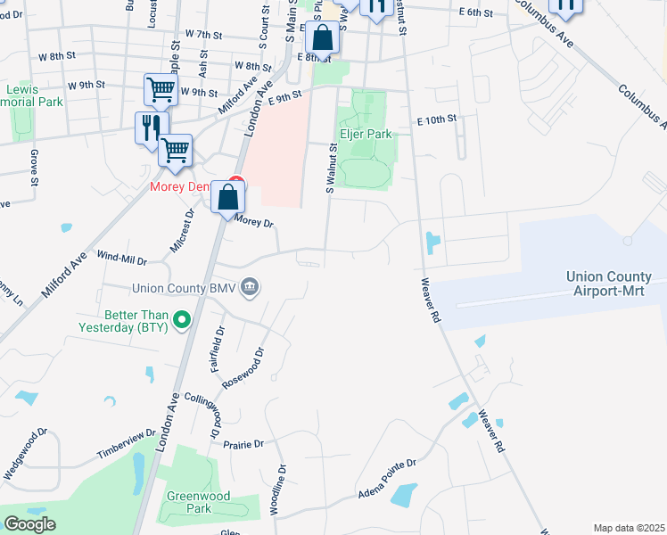 map of restaurants, bars, coffee shops, grocery stores, and more near 311 Professional Parkway in Marysville