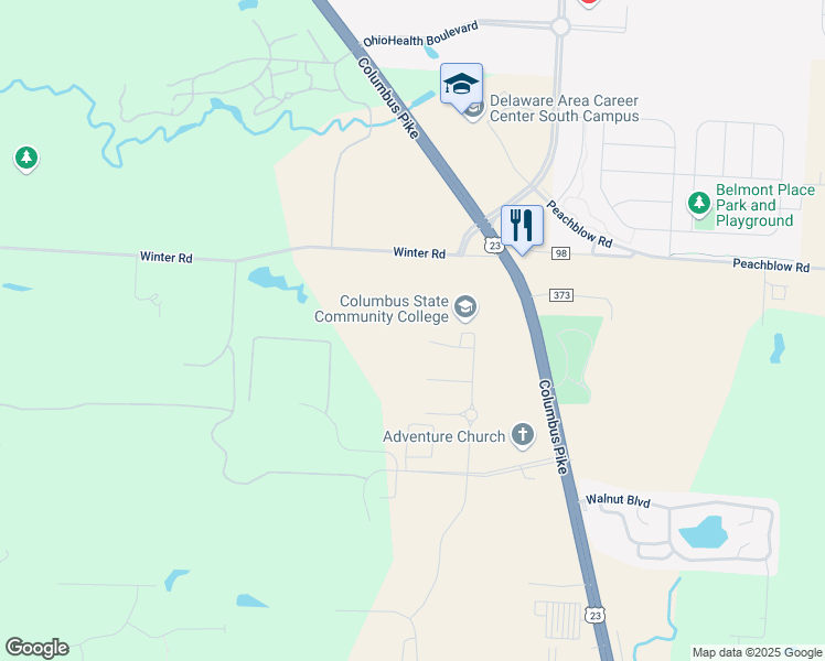 map of restaurants, bars, coffee shops, grocery stores, and more near 5100 Cornerstone Drive in Delaware
