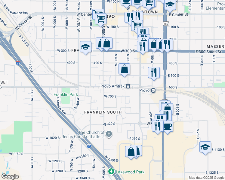 map of restaurants, bars, coffee shops, grocery stores, and more near 623 South 500 West in Provo