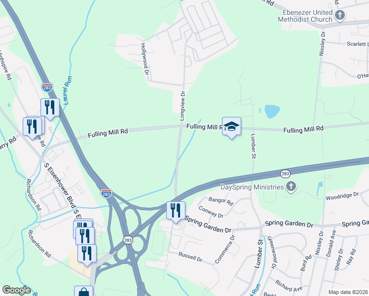 map of restaurants, bars, coffee shops, grocery stores, and more near 2697 Fulling Mill Road in Middletown