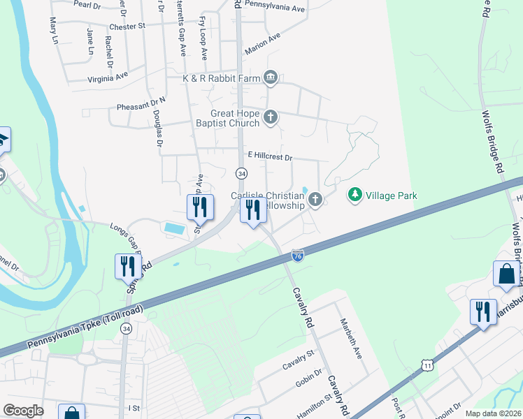 map of restaurants, bars, coffee shops, grocery stores, and more near 1810 Basin Hill Boulevard in Carlisle