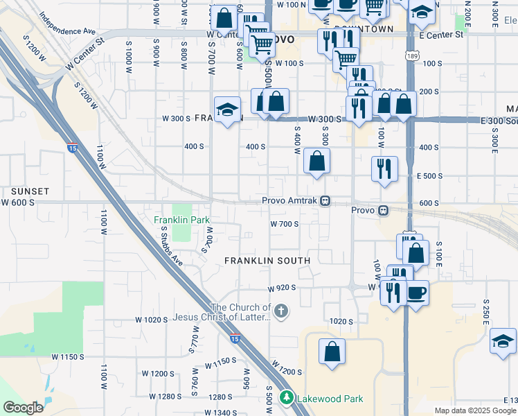 map of restaurants, bars, coffee shops, grocery stores, and more near 608 South 500 West in Provo
