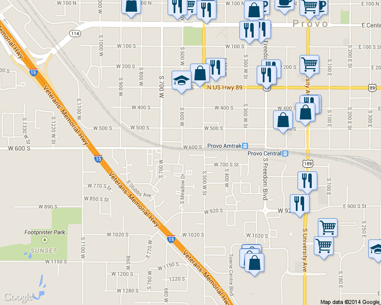 map of restaurants, bars, coffee shops, grocery stores, and more near 628 South 500 West in Provo