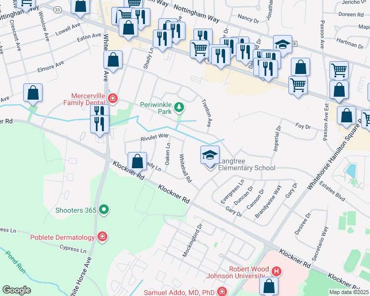map of restaurants, bars, coffee shops, grocery stores, and more near 71 Whitehall Road in Hamilton Township