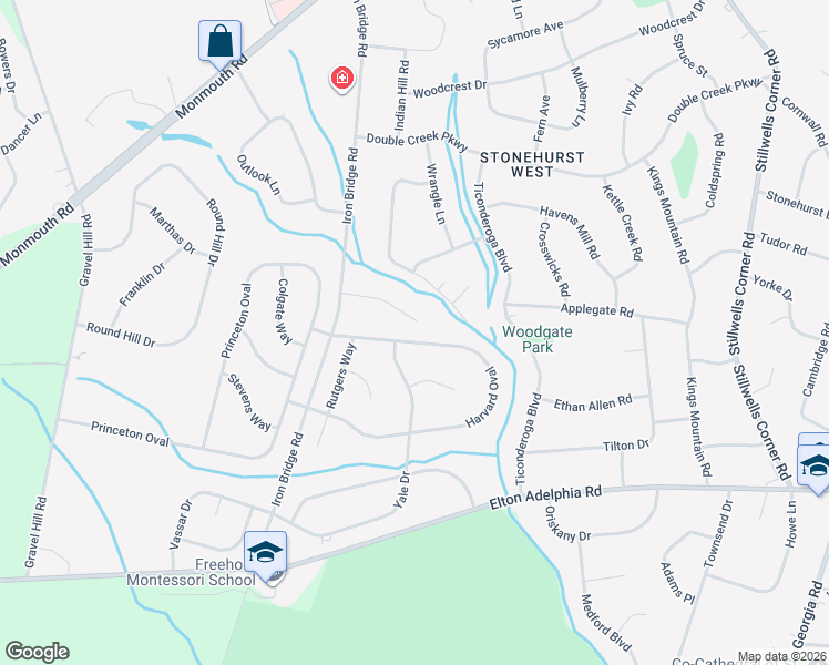 map of restaurants, bars, coffee shops, grocery stores, and more near 71 Harvard Oval in Freehold