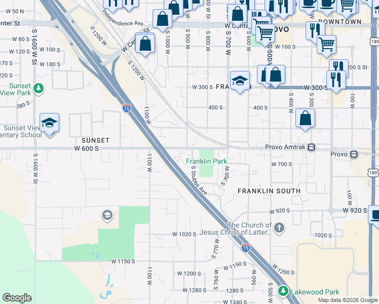 map of restaurants, bars, coffee shops, grocery stores, and more near 891 West 600 South in Provo