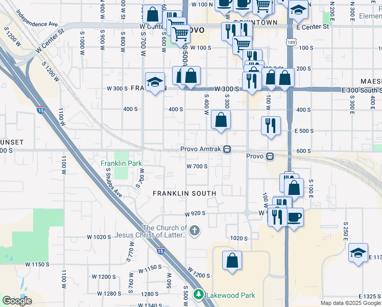 map of restaurants, bars, coffee shops, grocery stores, and more near 605 South 500 West in Provo