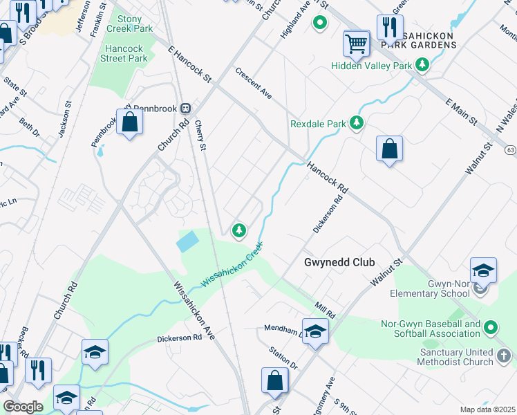 map of restaurants, bars, coffee shops, grocery stores, and more near 710 Willow Street in Lansdale