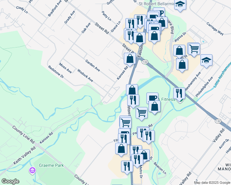 map of restaurants, bars, coffee shops, grocery stores, and more near 4019 Creekside Court in Warrington