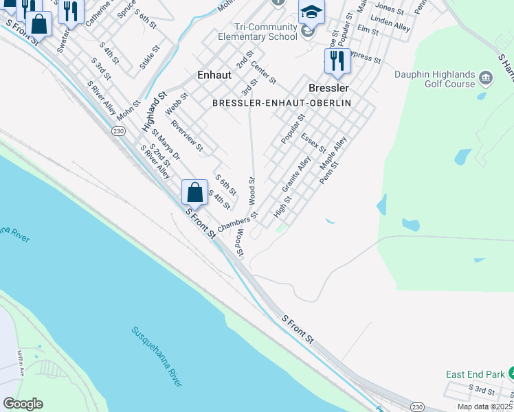 map of restaurants, bars, coffee shops, grocery stores, and more near 350 Chambers Street in Harrisburg