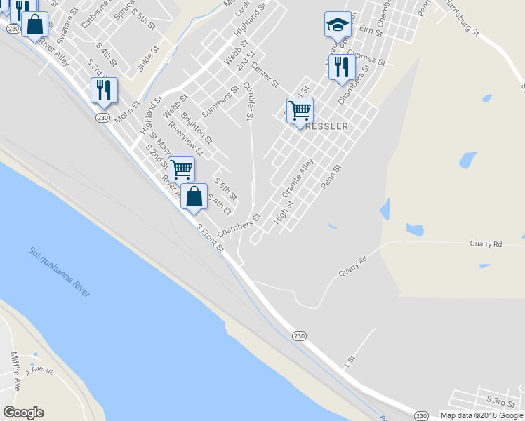 map of restaurants, bars, coffee shops, grocery stores, and more near 364 Chambers Street in Harrisburg