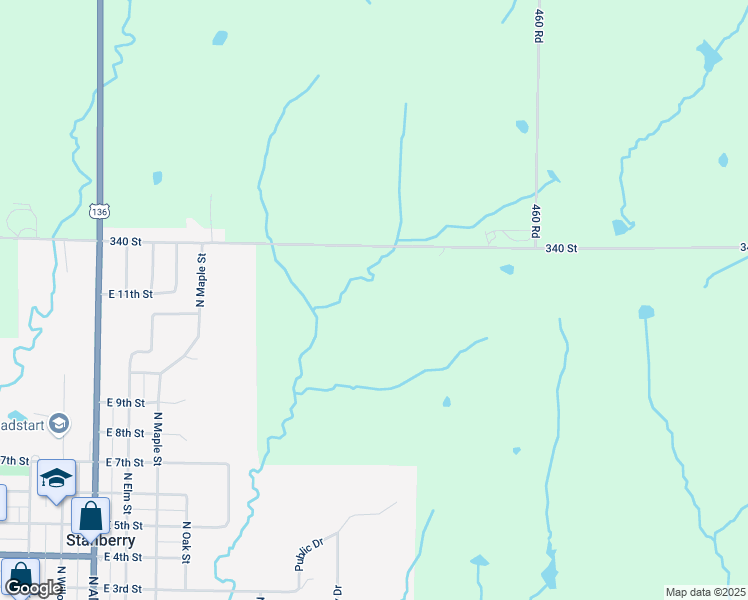 map of restaurants, bars, coffee shops, grocery stores, and more near 4555 340 Street in Stanberry