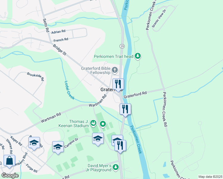 map of restaurants, bars, coffee shops, grocery stores, and more near in Graterford