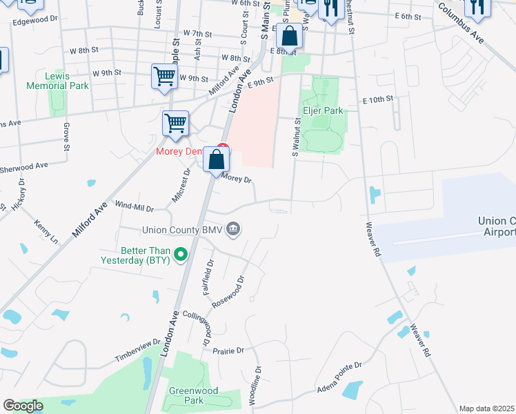 map of restaurants, bars, coffee shops, grocery stores, and more near 203 Professional Parkway in Marysville