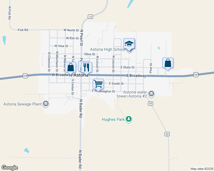 map of restaurants, bars, coffee shops, grocery stores, and more near 230 East South Street in Astoria