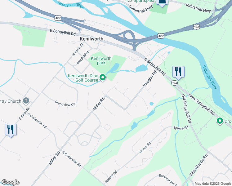 map of restaurants, bars, coffee shops, grocery stores, and more near 1424 East Keller Road in Pottstown
