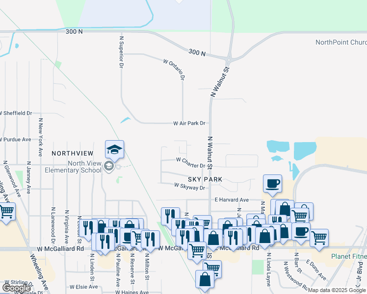 map of restaurants, bars, coffee shops, grocery stores, and more near 3905 North Franklin Street in Muncie