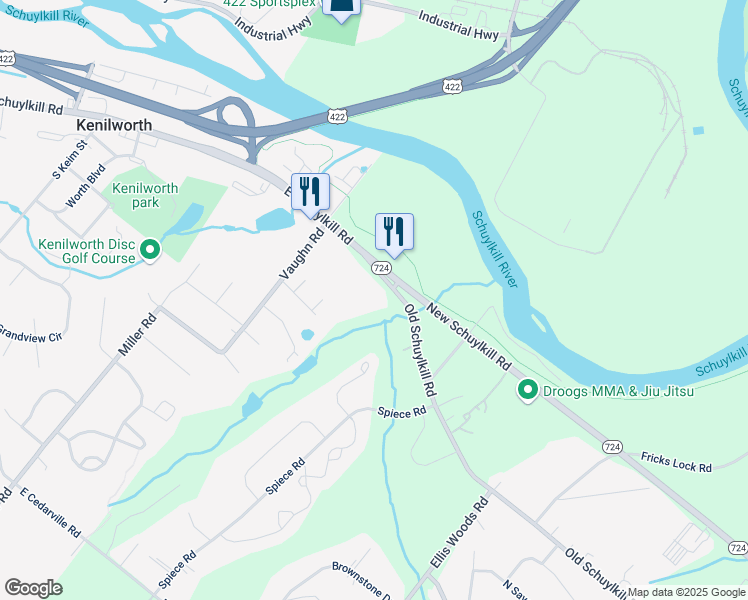 map of restaurants, bars, coffee shops, grocery stores, and more near 30 Old Schuylkill Road in Pottstown